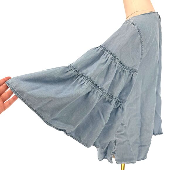 J. Jill Denim Blue Chambray Tiered Ruffle Bell Sleeve Blouse Top XLP Beachy READ - Picture 10 of 16